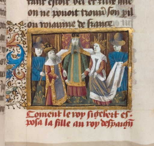 Boda de Brunegilda y Sigeberto I en las Grandes crónicas de Francia. Brunegilda, hija de Atanagildo y Gousinda.(Toledo, 543-Renève, 613).